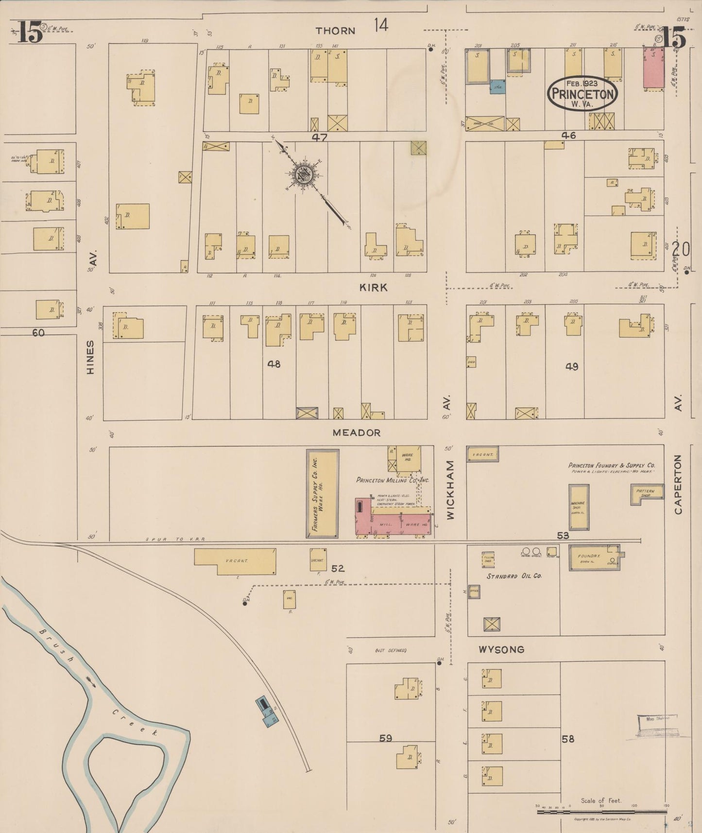 Sanborn Fire Insurance Map from Princeton, Mercer County, West Virginia (1923), Sheet #0015 - Complete Map Set gallery image, historic Sanborn map, vintage wall art, West Virginia West Virginia
