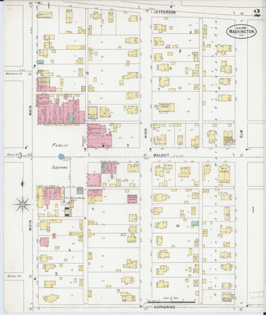 Sanborn Fire Insurance Map from Washington, Tazewell County, Illinois (1898), Sheet #0002 - Historic Sanborn Fire Insurance Map Print, vintage old map wall art, antique decor, genealogy gift, Illinois Illinois map