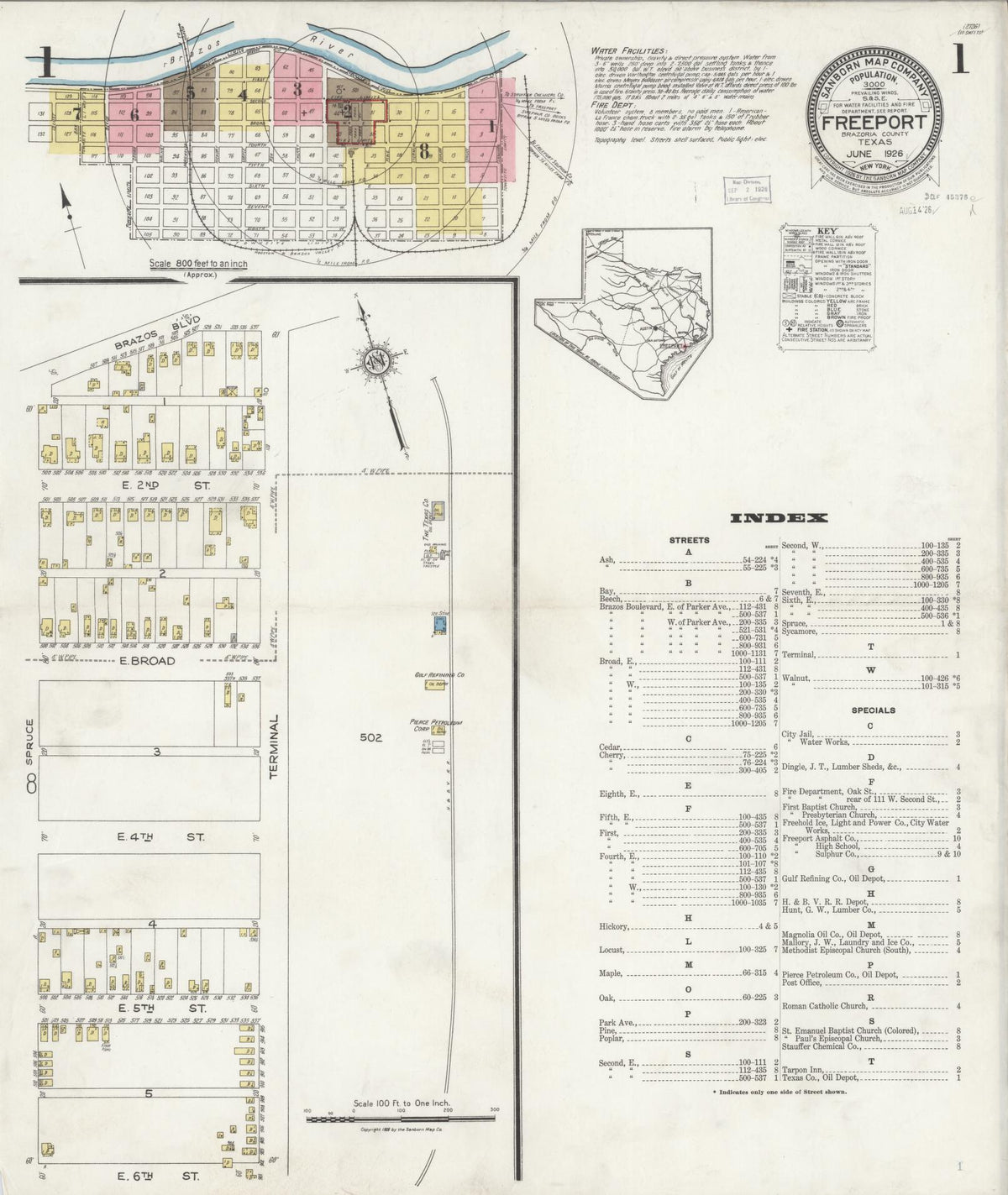 Sanborn Fire Insurance Map from Freeport, Brazoria County, Texas (1926), Sheet #0001 - Complete Map Set gallery image, historic Sanborn map, vintage wall art, Texas Texas