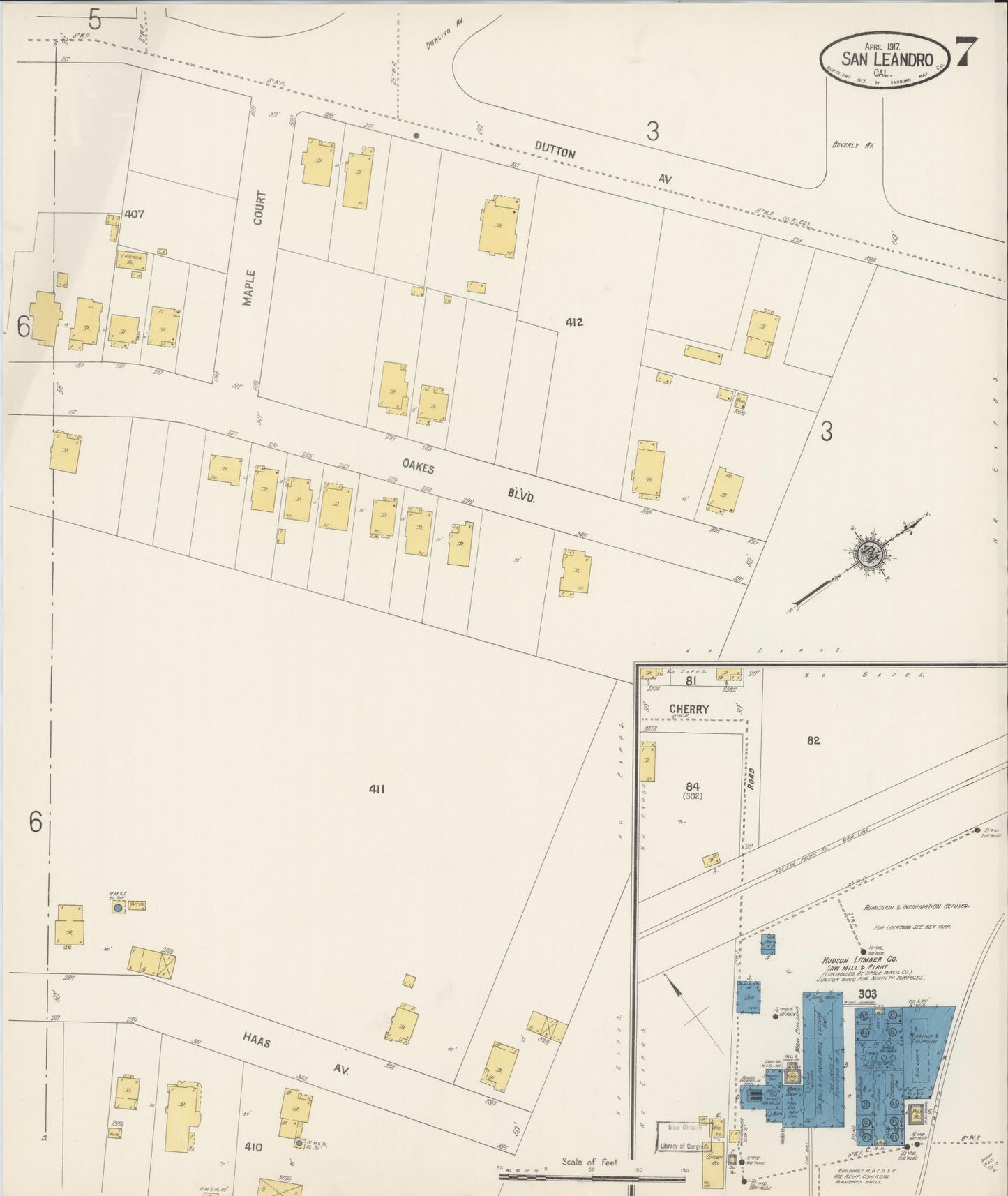 Sanborn Fire Insurance Map from San Leandro, Alameda County, California (1917), Sheet #0007 - Complete Map Set gallery image, historic Sanborn map, vintage wall art, California California