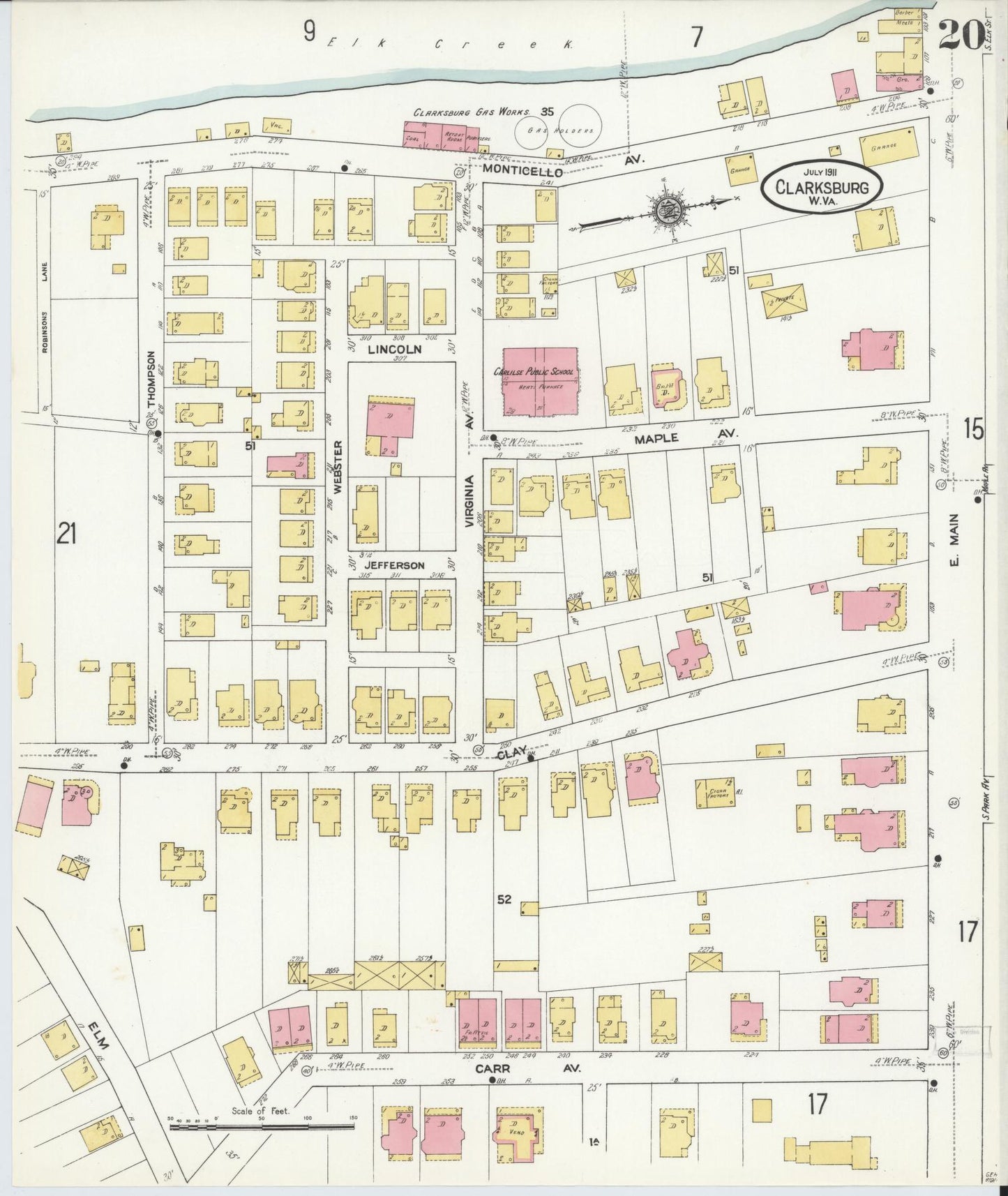 Sanborn Fire Insurance Map from Clarksburg, Harrison County, West Virginia (1911), Sheet #0020 - Complete Map Set gallery image, historic Sanborn map, vintage wall art, West Virginia West Virginia