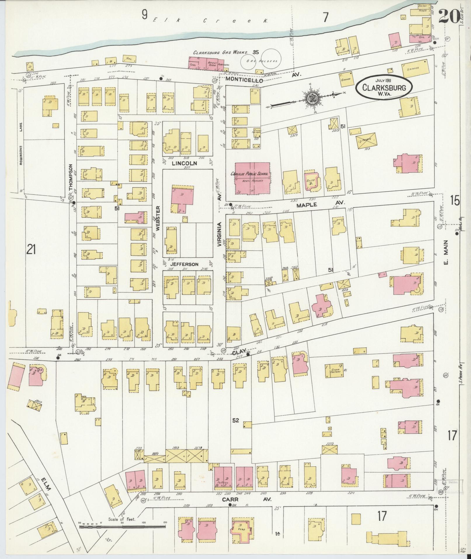 Sanborn Fire Insurance Map from Clarksburg, Harrison County, West Virginia (1911), Sheet #0020 - Complete Map Set gallery image, historic Sanborn map, vintage wall art, West Virginia West Virginia