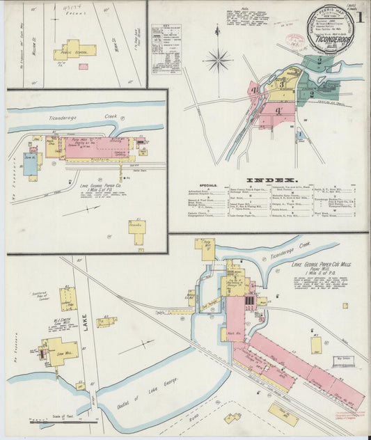 Sanborn Fire Insurance Map from Ticonderoga, Essex County, New York (1895), Sheet #0001 - Complete Map Set gallery image, historic Sanborn map, vintage wall art, New York New York