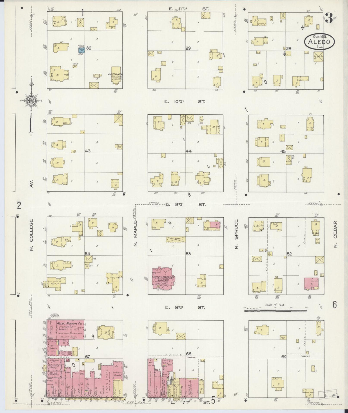 Sanborn Fire Insurance Map from Aledo, Mercer County, Illinois (1913), Sheet #0003 - Complete Map Set gallery image, historic Sanborn map, vintage wall art, Illinois Illinois