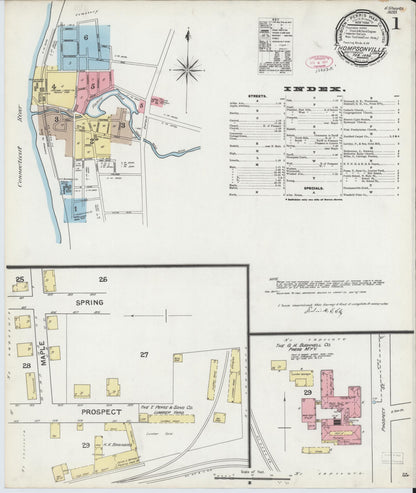 Sanborn Fire Insurance Map from Thompsonville, Hartford County, Connecticut (1892), Sheet #0001 - Complete Map Set gallery image, historic Sanborn map, vintage wall art, Connecticut Connecticut