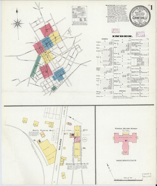 Sanborn Fire Insurance Map from Gainesville, Hall County, Georgia (1909), Sheet #0001 - Complete Map Set gallery image, historic Sanborn map, vintage wall art, Georgia Georgia