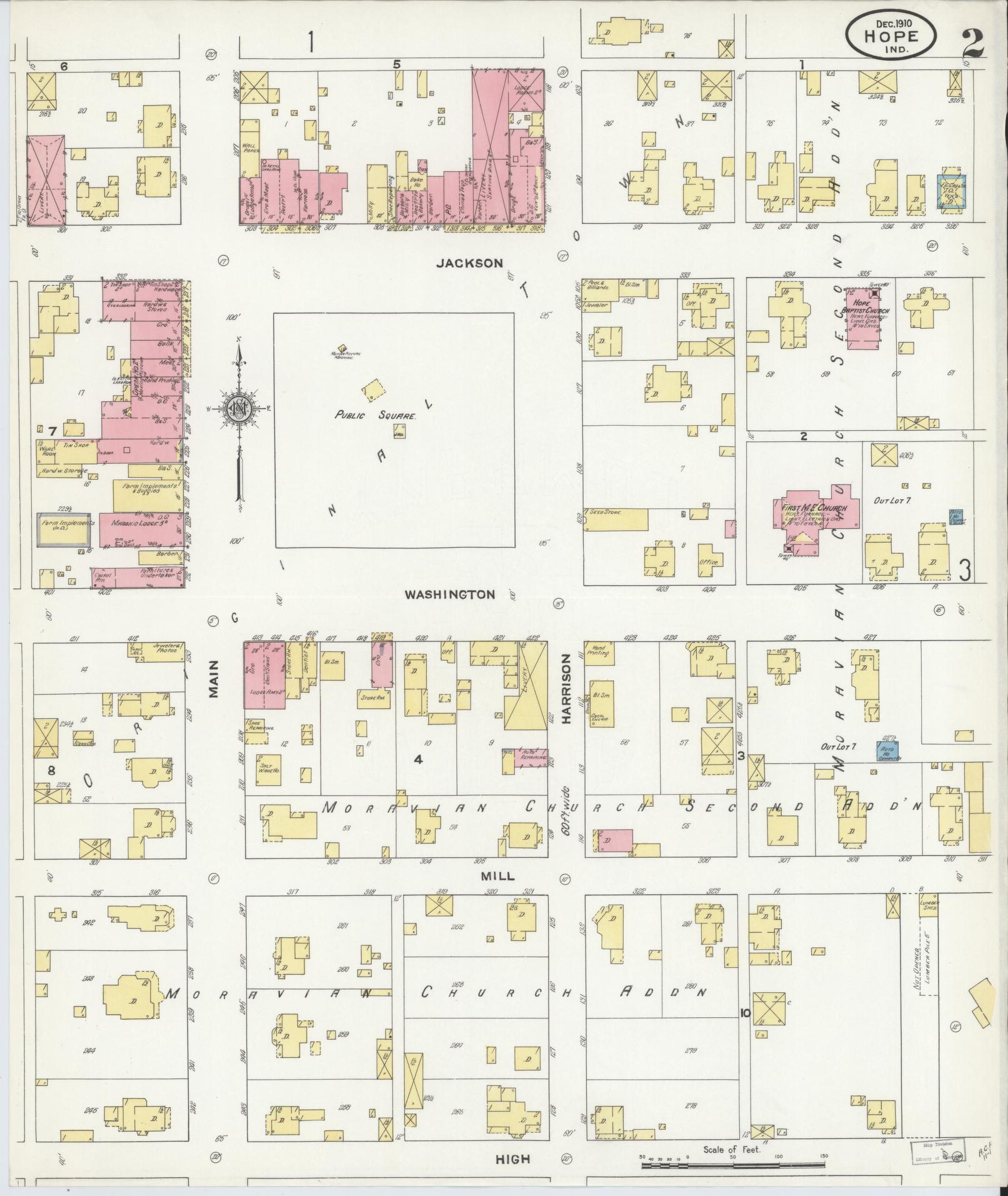 Sanborn Fire Insurance Map from Hope, Bartholomew County, Indiana (1910), Sheet #0002 - Complete Map Set gallery image, historic Sanborn map, vintage wall art, Indiana Indiana