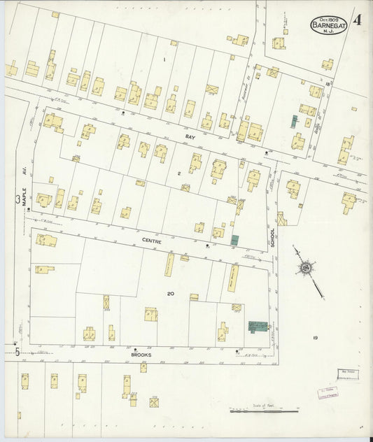 Sanborn Fire Insurance Map from Barnegat, Ocean County, New Jersey (1909), Sheet #0004 - Historic Sanborn Fire Insurance Map Print, vintage old map wall art, antique decor, genealogy gift, New Jersey New Jersey map