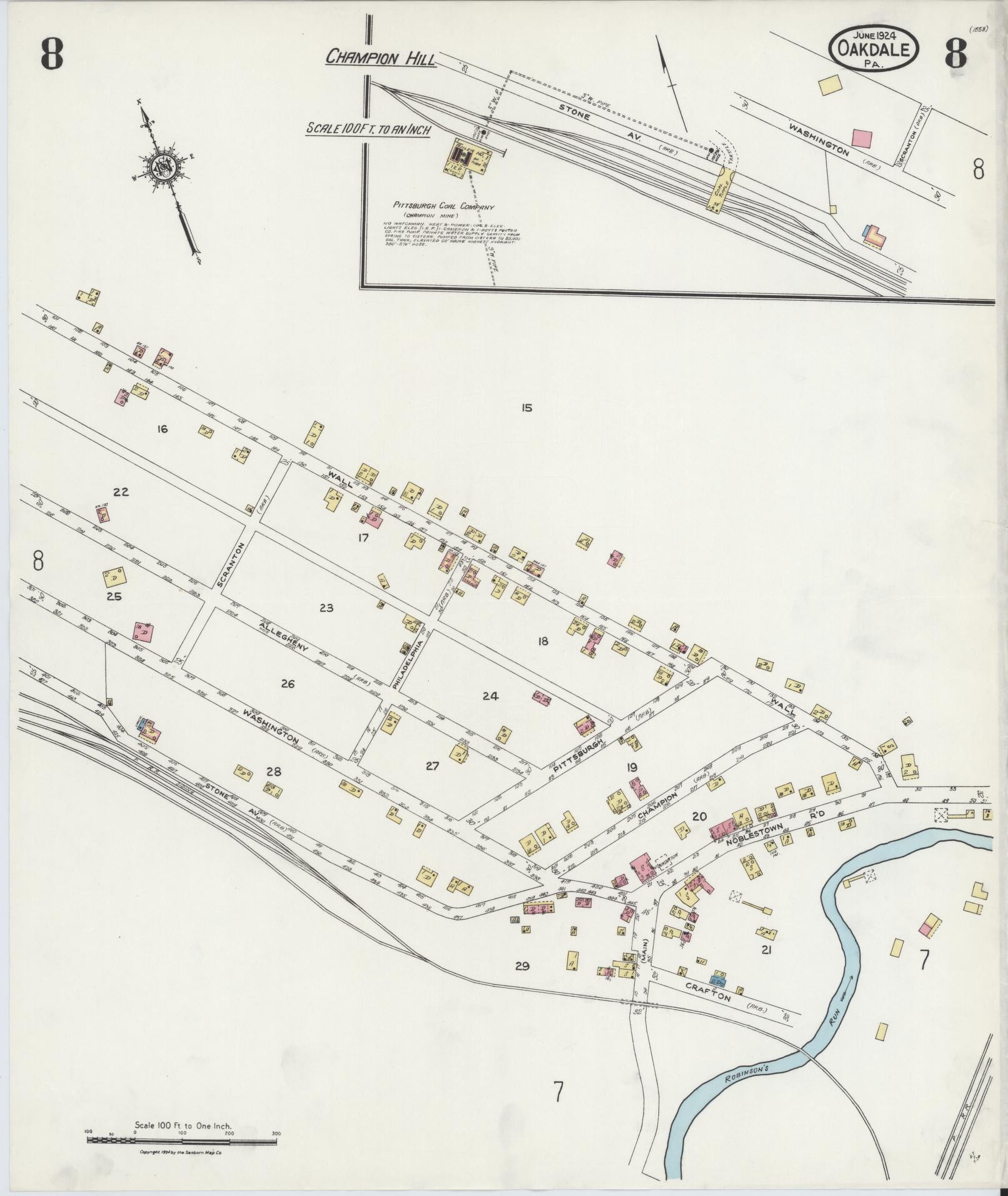 Sanborn Fire Insurance Map from Oakdale, Allegheny County, Pennsylvania (1924), Sheet #0008 - Complete Map Set gallery image, historic Sanborn map, vintage wall art, Pennsylvania Pennsylvania