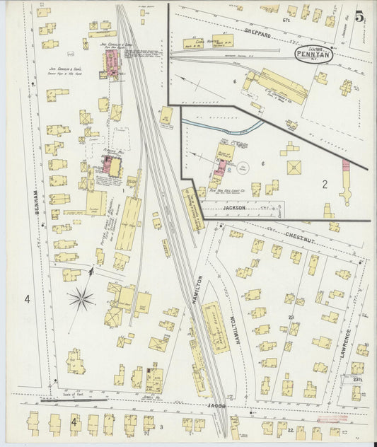 Sanborn Fire Insurance Map from Penn Yan, Yates County, New York (1897), Sheet #0005 - Historic Sanborn Fire Insurance Map Print, vintage old map wall art, antique decor, genealogy gift, New York New York map