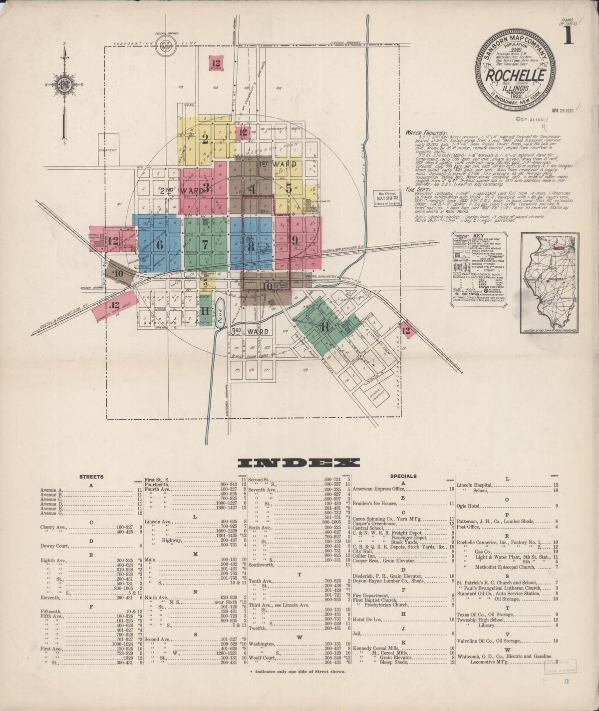 Sanborn Fire Insurance Map from Rochelle, Ogle County, Illinois (1922), Sheet #0001 - Complete Map Set gallery image, historic Sanborn map, vintage wall art, Illinois Illinois