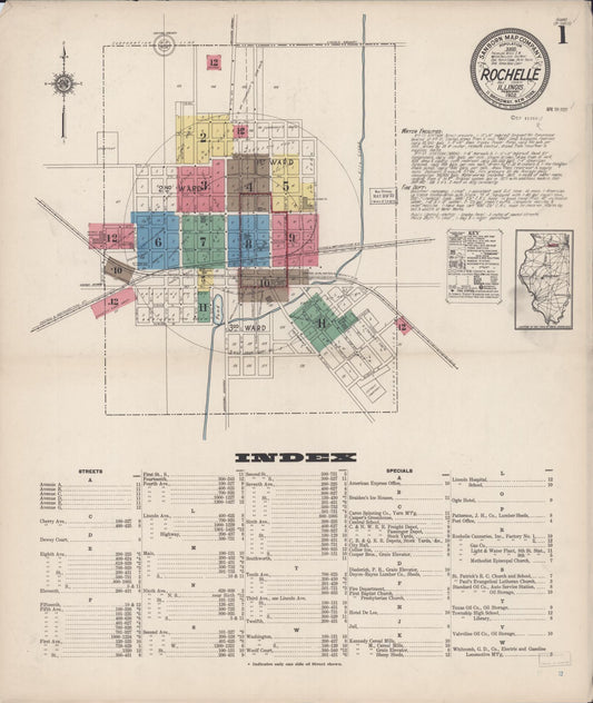 Sanborn Fire Insurance Map from Rochelle, Ogle County, Illinois (1922), Sheet #0001 - Complete Map Set gallery image, historic Sanborn map, vintage wall art, Illinois Illinois