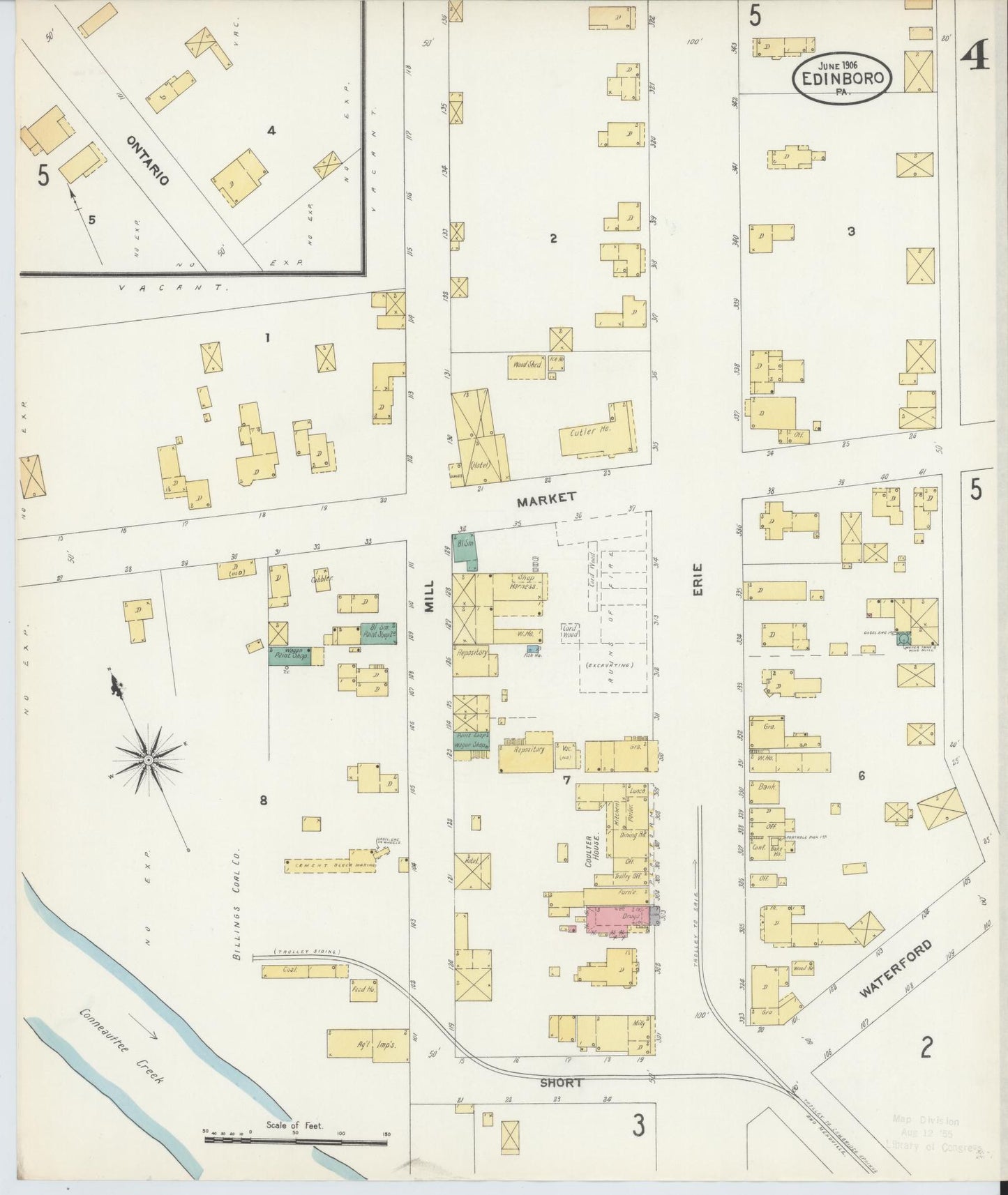 Sanborn Fire Insurance Map from Edinboro, Erie County, Pennsylvania (1906), Sheet #0004 - Historic Sanborn Fire Insurance Map Print, vintage old map wall art, antique decor, genealogy gift, Pennsylvania Pennsylvania map