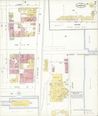 Sanborn Fire Insurance Map from Long Beach, Los Angeles County, California (1905), Sheet #0007 - Complete Map Set gallery image, historic Sanborn map, vintage wall art, California California