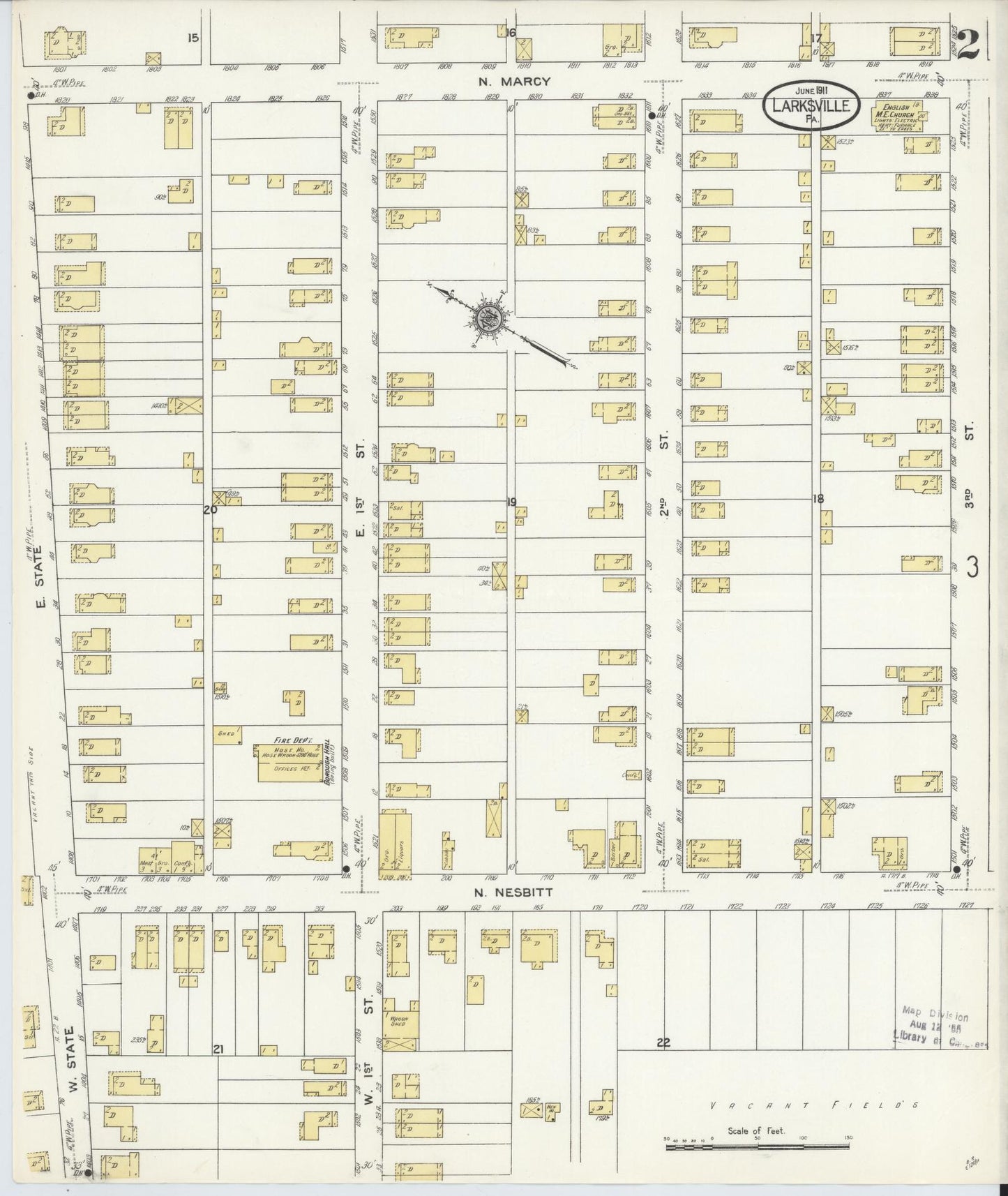 Sanborn Fire Insurance Map from Larksville, Luzerne County, Pennsylvania (1911), Sheet #0002 - Historic Sanborn Fire Insurance Map Print, vintage old map wall art, antique decor, genealogy gift, Pennsylvania Pennsylvania map