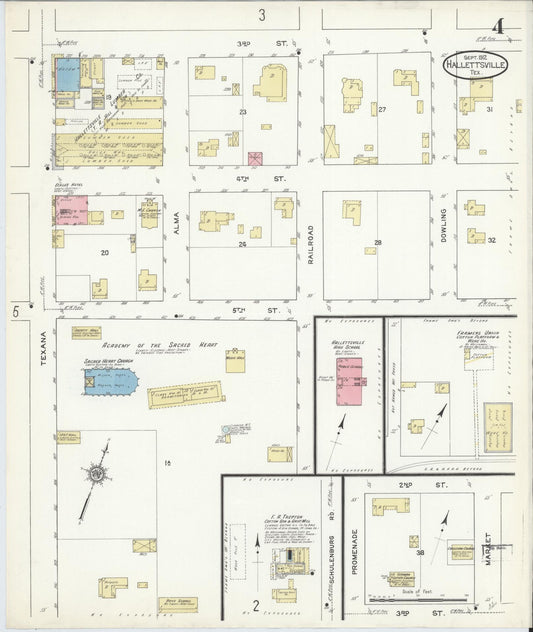 Sanborn Fire Insurance Map from Hallettsville, Lavaca County, Texas (1912), Sheet #0004 - Historic Sanborn Fire Insurance Map Print, vintage old map wall art, antique decor, genealogy gift, Texas Texas map