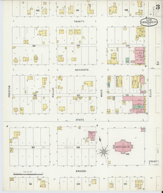 Sanborn Fire Insurance Map from Groesbeck, Limestone County, Texas (1896), Sheet #0003 - Historic Sanborn Fire Insurance Map Print, vintage old map wall art, antique decor, genealogy gift, Texas Texas map