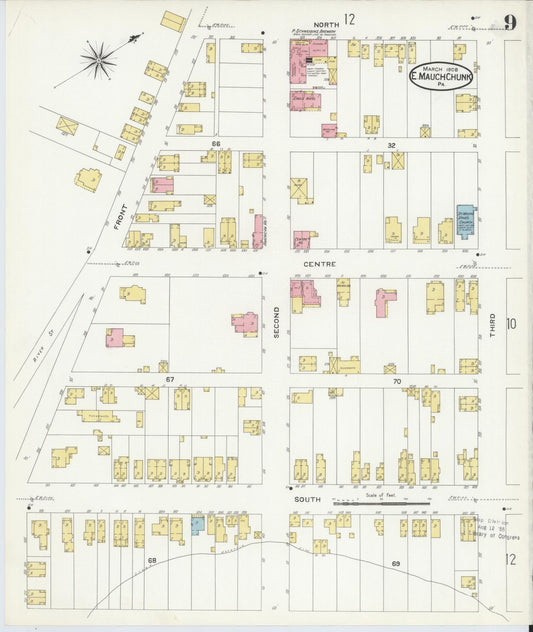 Sanborn Fire Insurance Map from Mauch Chunk, Carbon County, Pennsylvania (1908), Sheet #0009 - Historic Sanborn Fire Insurance Map Print, vintage old map wall art, antique decor, genealogy gift, Pennsylvania Pennsylvania map