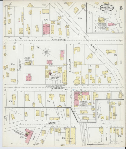 Sanborn Fire Insurance Map from Painesville, Lake County, Ohio (1892), Sheet #0006 - Historic Sanborn Fire Insurance Map Print, vintage old map wall art, antique decor, genealogy gift, Ohio Ohio map