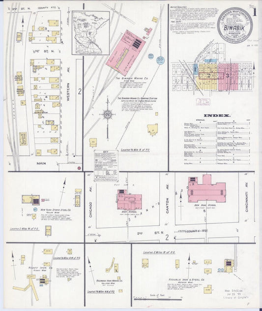 Sanborn Fire Insurance Map from Biwabik, Saint Louis County, Minnesota (1912), Sheet #0001 - Historic Sanborn Fire Insurance Map Print, vintage old map wall art, antique decor, genealogy gift, Minnesota Minnesota map