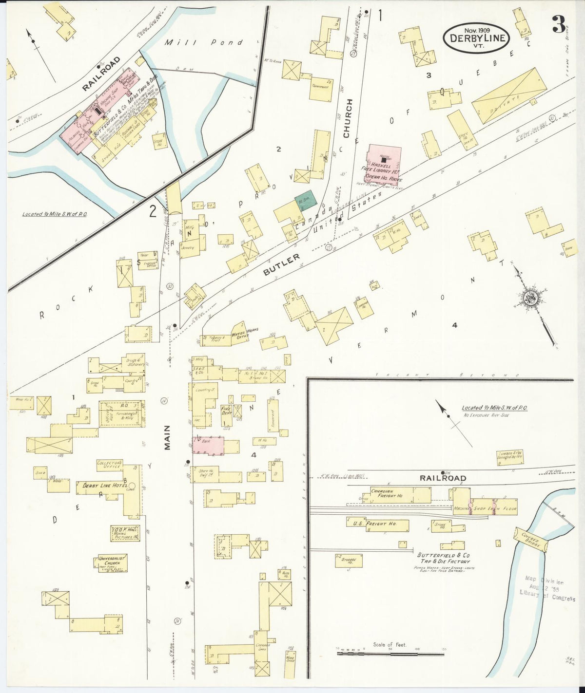 Sanborn Fire Insurance Map from Derby Line, Orleans County, Vermont (1909), Sheet #0003 - Historic Sanborn Fire Insurance Map Print, vintage old map wall art, antique decor, genealogy gift, Vermont Vermont map