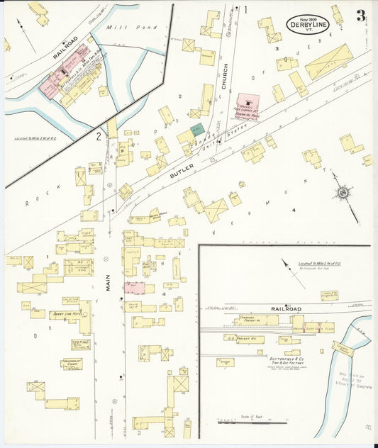 Sanborn Fire Insurance Map from Derby Line, Orleans County, Vermont (1909), Sheet #0003 - Historic Sanborn Fire Insurance Map Print, vintage old map wall art, antique decor, genealogy gift, Vermont Vermont map