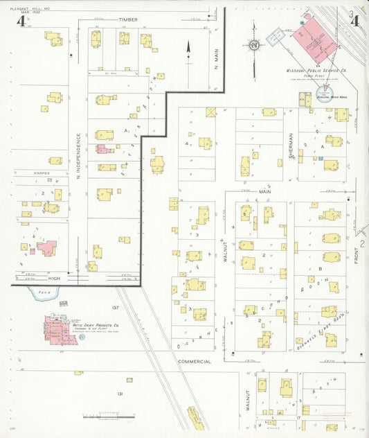 Sanborn Fire Insurance Map from Pleasant Hill, Cass County, Missouri (1932), Sheet #0004 - Historic Sanborn Fire Insurance Map Print, vintage old map wall art, antique decor, genealogy gift, Missouri Missouri map