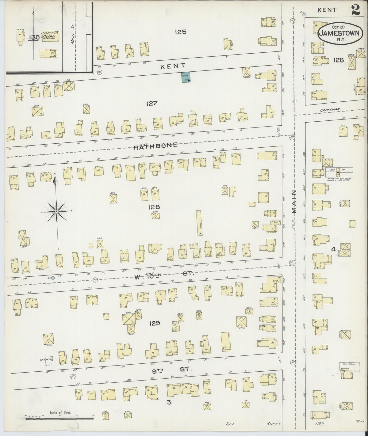 Sanborn Fire Insurance Map from Jamestown, Chautauqua County, New York (1891), Sheet #0002 - Historic Sanborn Fire Insurance Map Print, vintage old map wall art, antique decor, genealogy gift, New York New York map