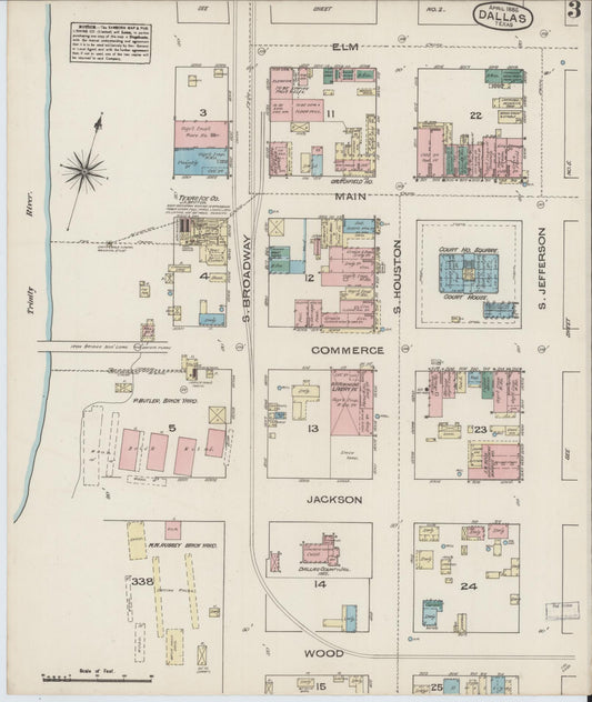 Sanborn Fire Insurance Map from Dallas, Dallas County, Texas (1885), Sheet #0003 - Historic Sanborn Fire Insurance Map Print, vintage old map wall art, antique decor, genealogy gift, Texas Texas map