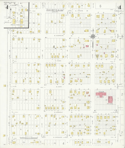 Sanborn Fire Insurance Map from Marlow, Stephens County, Oklahoma (1933), Sheet #0004 - Historic Sanborn Fire Insurance Map Print, vintage old map wall art, antique decor, genealogy gift, Oklahoma Oklahoma map
