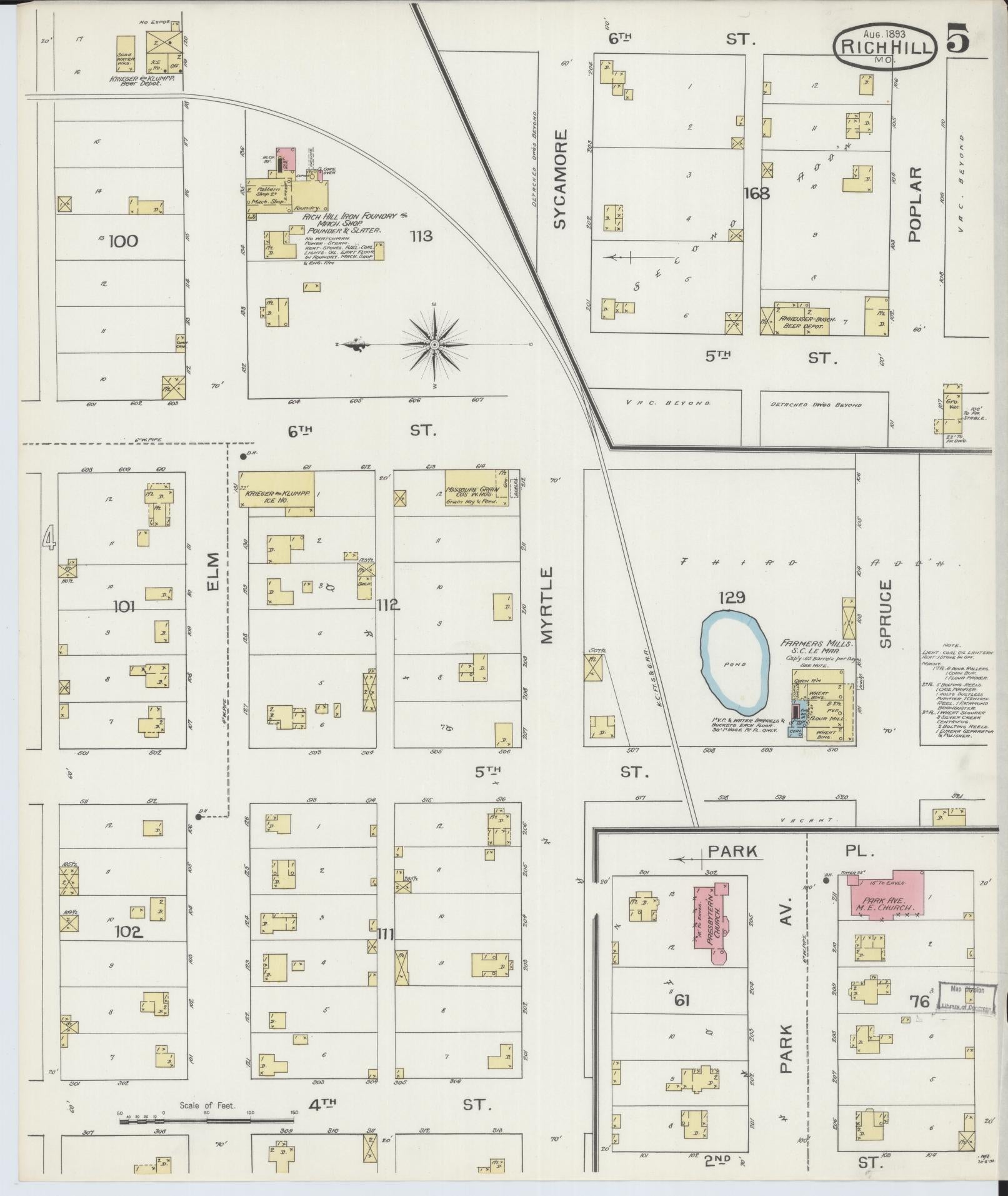 Sanborn Fire Insurance Map from Rich Hill, Bates County, Missouri (1893), Sheet #0005 - Historic Sanborn Fire Insurance Map Print, vintage old map wall art, antique decor, genealogy gift, Missouri Missouri map