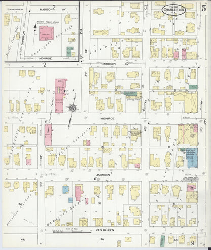Sanborn Fire Insurance Map from Charleston, Coles County, Illinois (1910), Sheet #0005 - Historic Sanborn Fire Insurance Map Print, vintage old map wall art, antique decor, genealogy gift, Illinois Illinois map