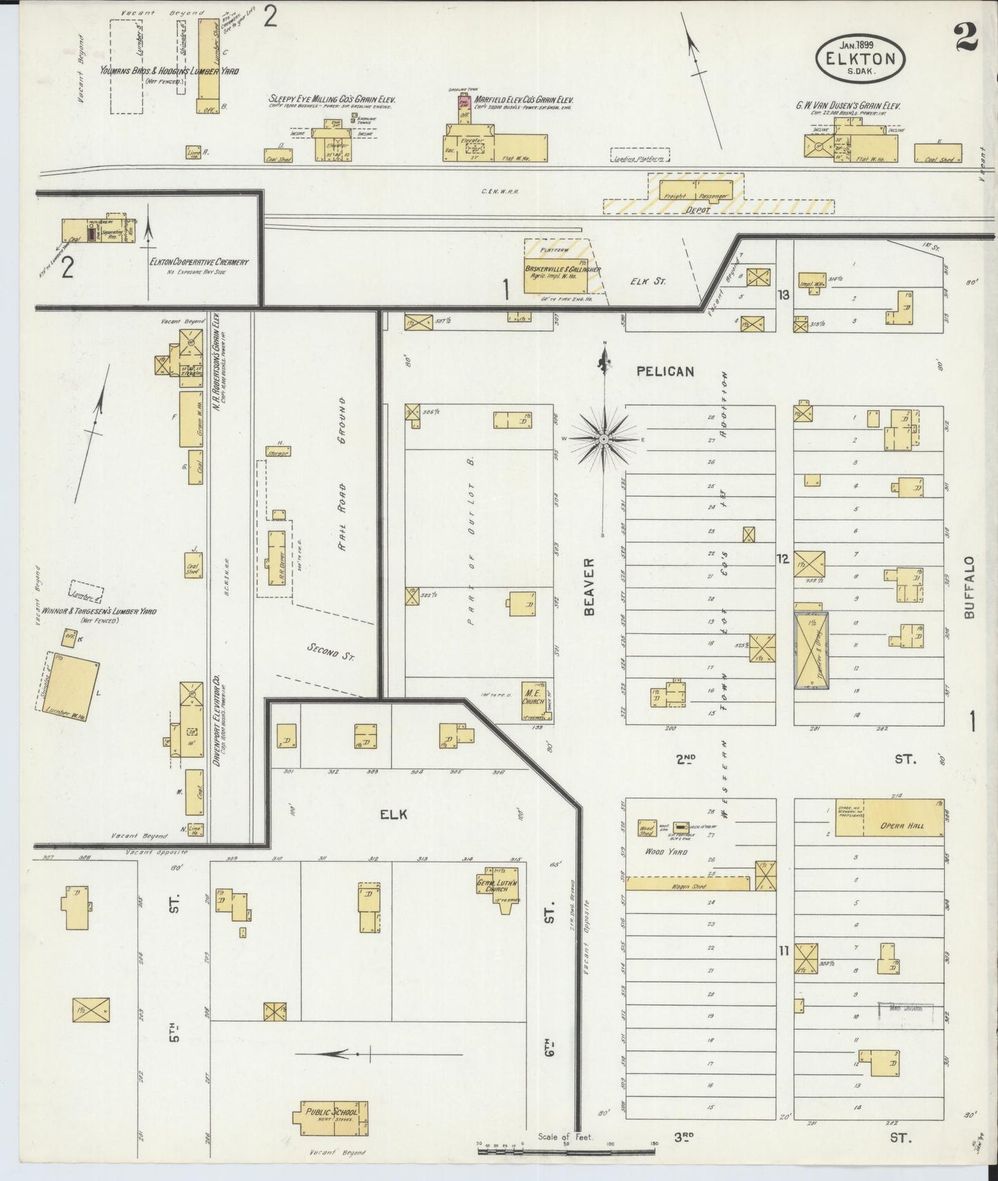 Sanborn Fire Insurance Map from Elkton, Brookings County, South Dakota (1899), Sheet #0002 - Complete Map Set gallery image, historic Sanborn map, vintage wall art, South Dakota South Dakota