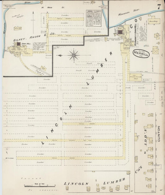 Sanborn Fire Insurance Map from Merrill, Lincoln County, Wisconsin (1884), Sheet #0007 - Historic Sanborn Fire Insurance Map Print, vintage old map wall art, antique decor, genealogy gift, Wisconsin Wisconsin map