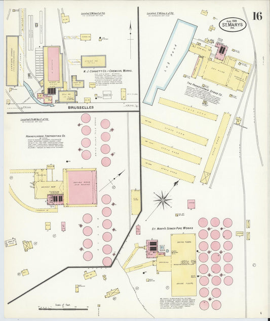 Sanborn Fire Insurance Map from Saint Marys, Elk County, Pennsylvania (1909), Sheet #0016 - Historic Sanborn Fire Insurance Map Print, vintage old map wall art, antique decor, genealogy gift, Pennsylvania Pennsylvania map