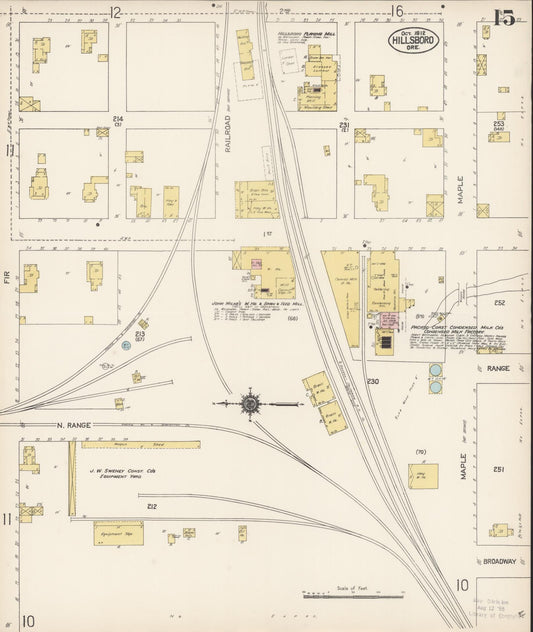 Sanborn Fire Insurance Map from Hillsboro, Washington County, Oregon (1912), Sheet #0015 - Historic Sanborn Fire Insurance Map Print, vintage old map wall art, antique decor, genealogy gift, Oregon Oregon map
