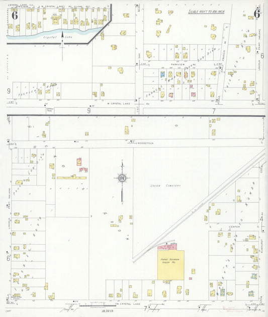 Sanborn Fire Insurance Map from Crystal Lake, McHenry County, Illinois (1936), Sheet #0006 - Historic Sanborn Fire Insurance Map Print, vintage old map wall art, antique decor, genealogy gift, Illinois Illinois map