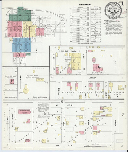 Sanborn Fire Insurance Map from Red Bud, Randolph County, Illinois (1910), Sheet #0001 - Historic Sanborn Fire Insurance Map Print, vintage old map wall art, antique decor, genealogy gift, Illinois Illinois map