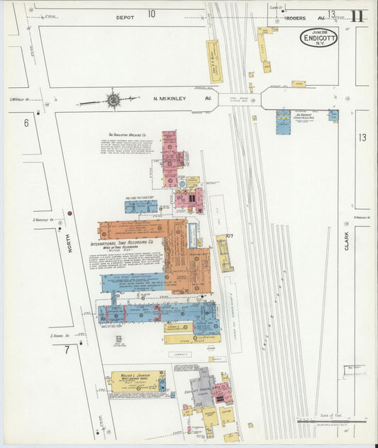 Sanborn Fire Insurance Map from Endicott, Broome County, New York (1918), Sheet #0011 - Historic Sanborn Fire Insurance Map Print, vintage old map wall art, antique decor, genealogy gift, New York New York map