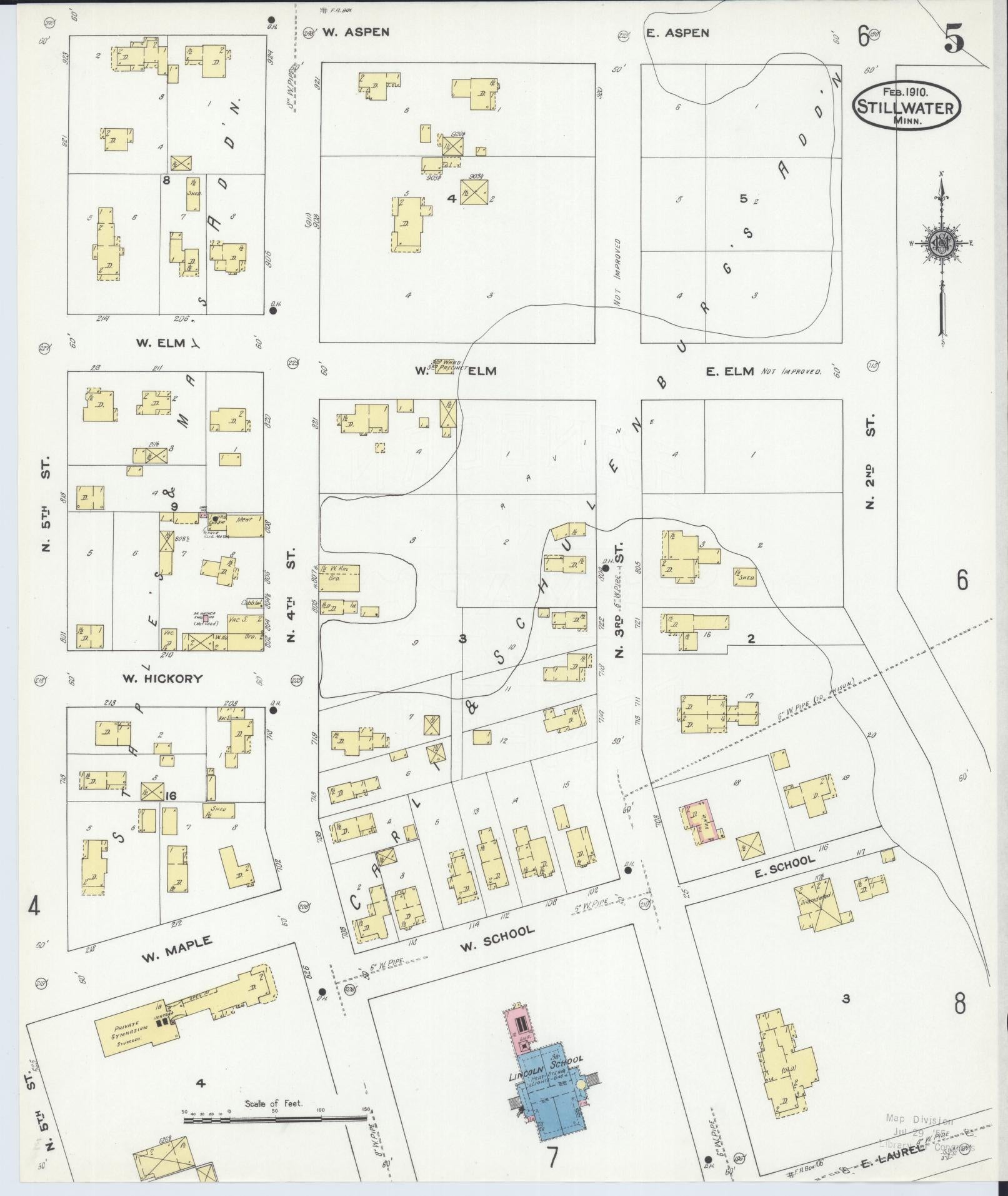Sanborn Fire Insurance Map from Stillwater, Washington County, Minnesota (1910), Sheet #0005 - Historic Sanborn Fire Insurance Map Print, vintage old map wall art, antique decor, genealogy gift, Minnesota Minnesota map