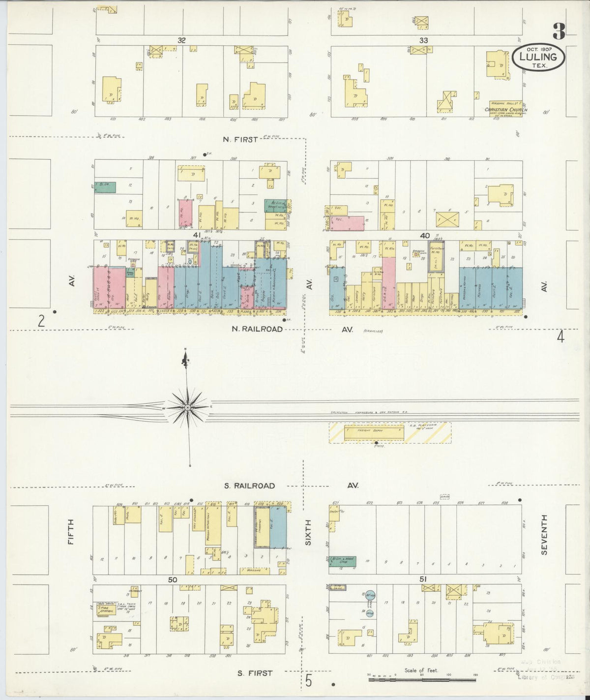 Sanborn Fire Insurance Map from Luling, Caldwell County, Texas (1907), Sheet #0003 - Complete Map Set gallery image, historic Sanborn map, vintage wall art, Texas Texas