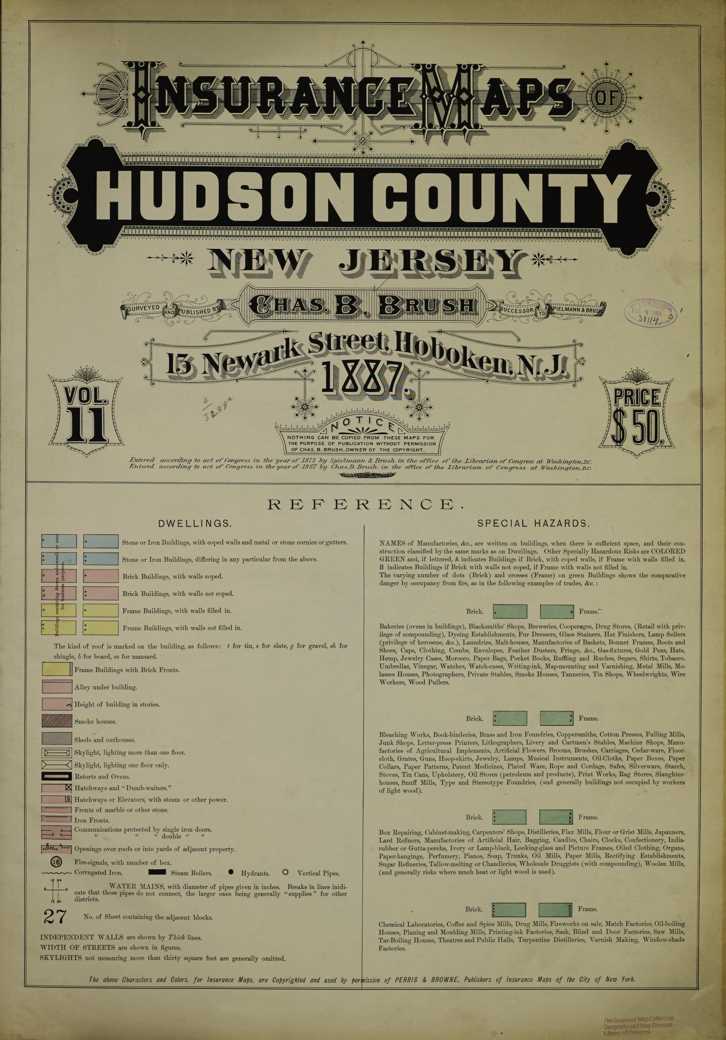 Sanborn Fire Insurance Map from Hudson Co., Hudson County, New Jersey. (1887) – Historic Sanborn Fire Insurance Map Print