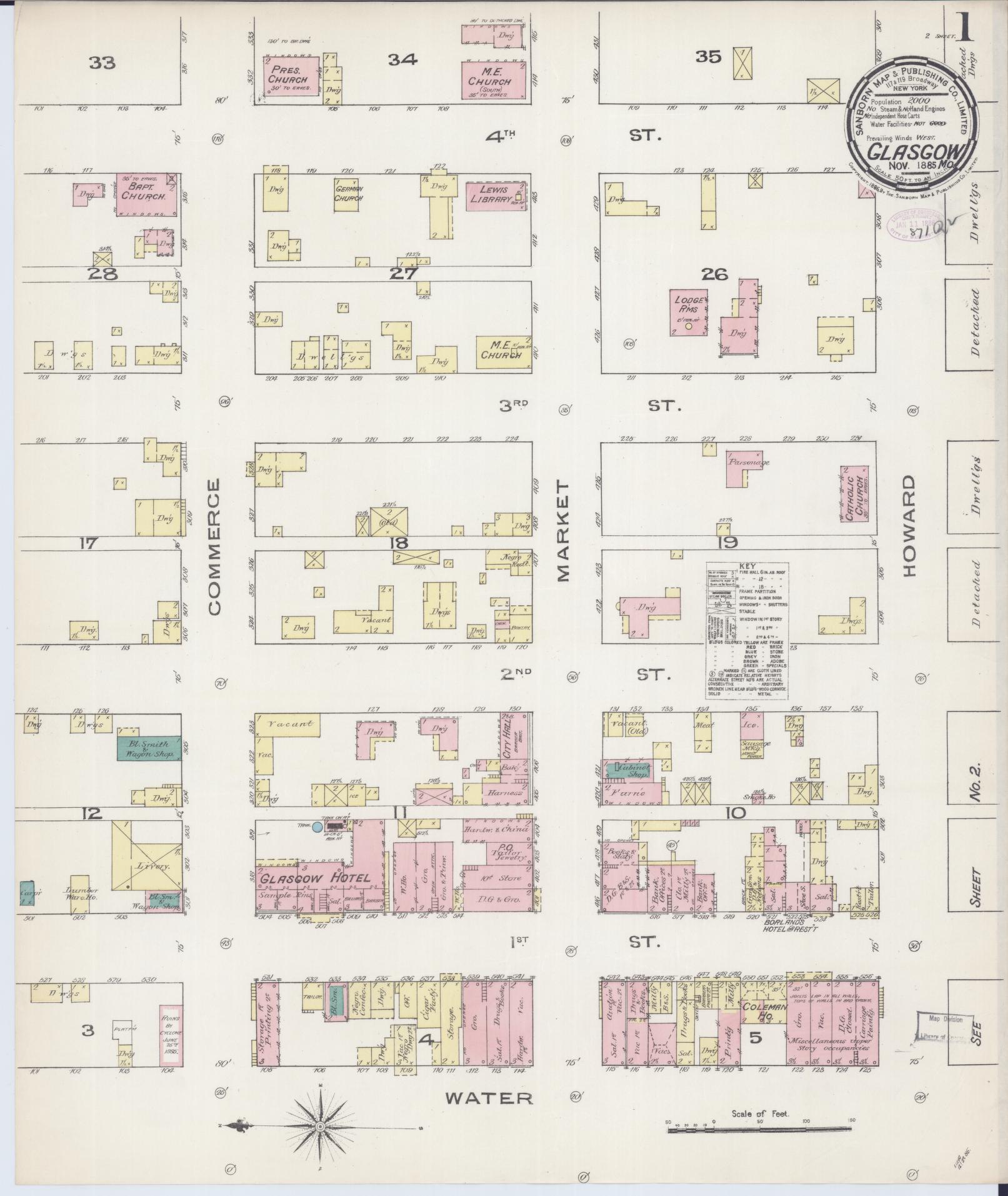 Sanborn Fire Insurance Map from Glasgow, Howard County, Missouri. (1885) – Historic Sanborn Fire Insurance Map Print