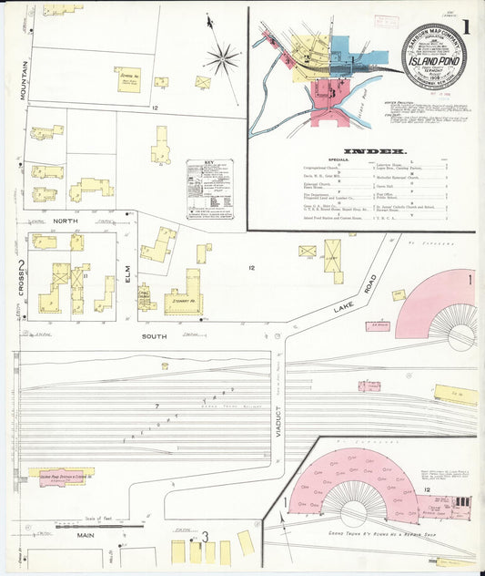 Sanborn Fire Insurance Map from Island Pond, Essex County, Vermont (1909), Sheet #0001 - Historic Sanborn Fire Insurance Map Print, vintage old map wall art, antique decor, genealogy gift, Vermont Vermont map