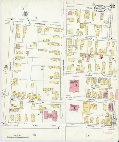 Sanborn Fire Insurance Map from Westfield, Hampden County, Massachusetts (1910), Sheet #0022 - Historic Sanborn Fire Insurance Map Print, vintage old map wall art, antique decor, genealogy gift, Massachusetts Massachusetts map