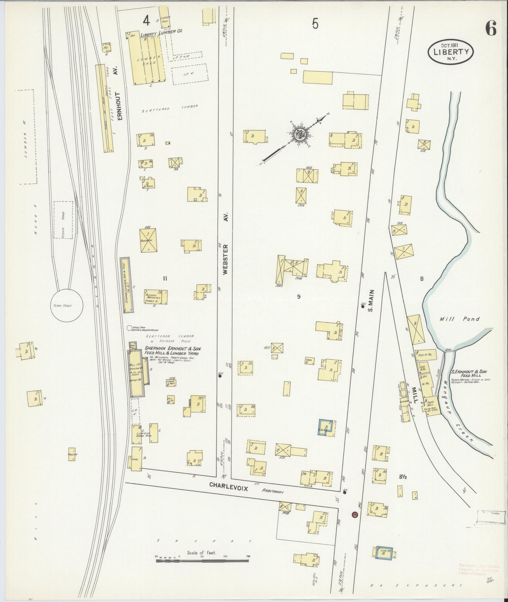 Sanborn Fire Insurance Map from Liberty, Sullivan County, New York (1911), Sheet #0006 - Historic Sanborn Fire Insurance Map Print, vintage old map wall art, antique decor, genealogy gift, New York New York map