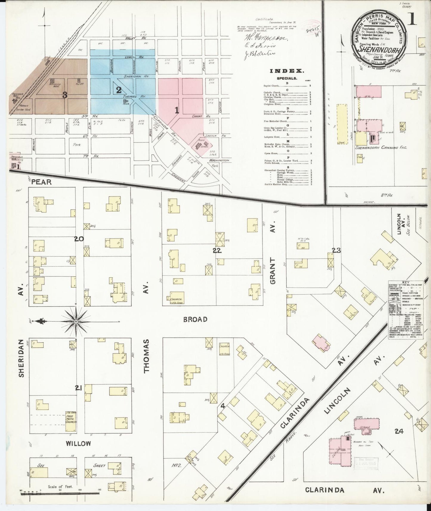 Sanborn Fire Insurance Map from Shenandoah, Page County, Iowa (1891), Sheet #0001 - Historic Sanborn Fire Insurance Map Print