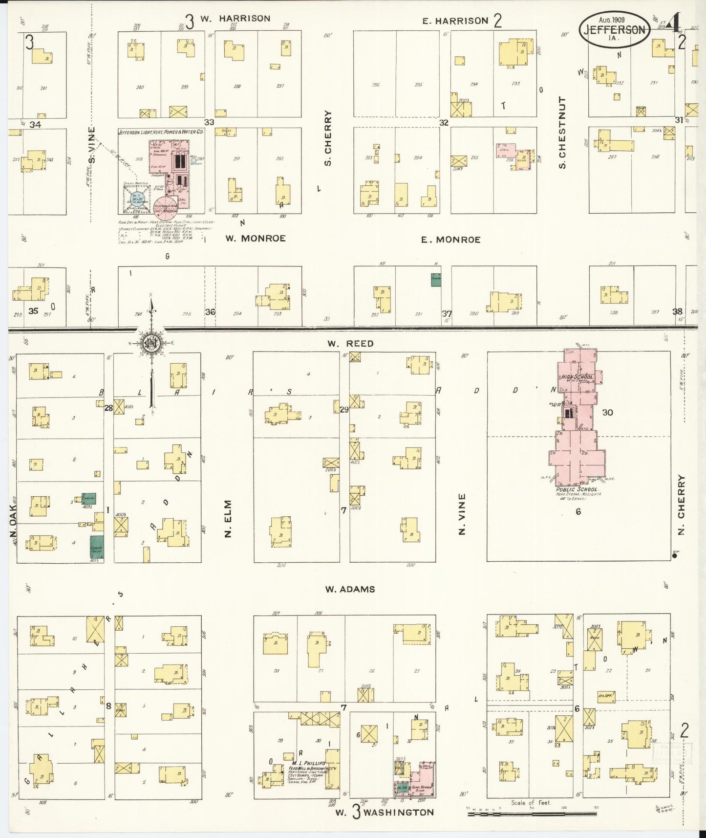 Sanborn Fire Insurance Map from Jefferson, Greene County, Iowa (1909), Sheet #0004 - Historic Sanborn Fire Insurance Map Print, vintage old map wall art