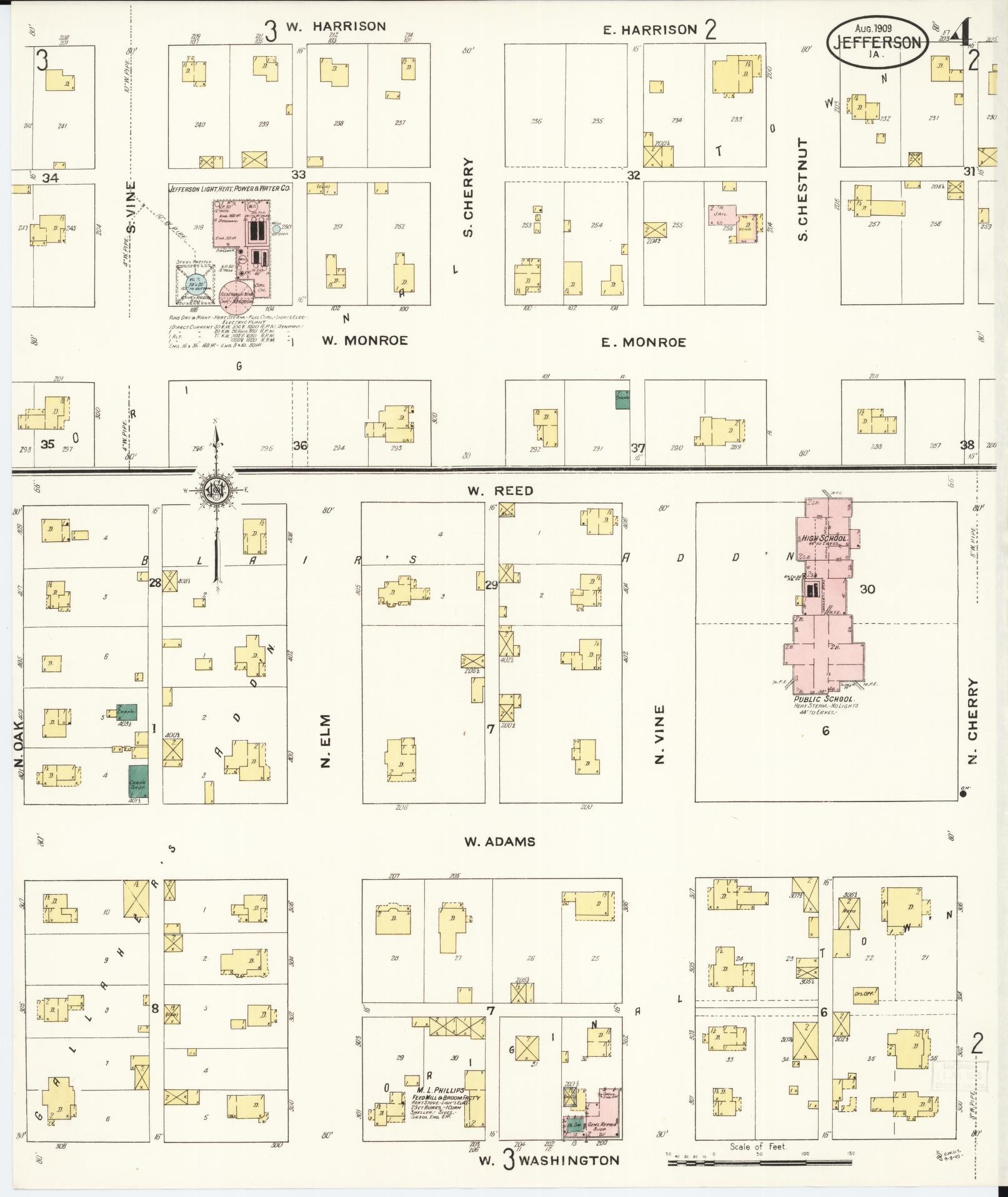 Sanborn Fire Insurance Map from Jefferson, Greene County, Iowa (1909), Sheet #0004 - Historic Sanborn Fire Insurance Map Print, vintage old map wall art