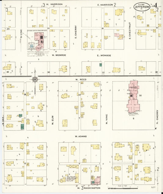 Sanborn Fire Insurance Map from Jefferson, Greene County, Iowa (1909), Sheet #0004 - Historic Sanborn Fire Insurance Map Print, vintage old map wall art